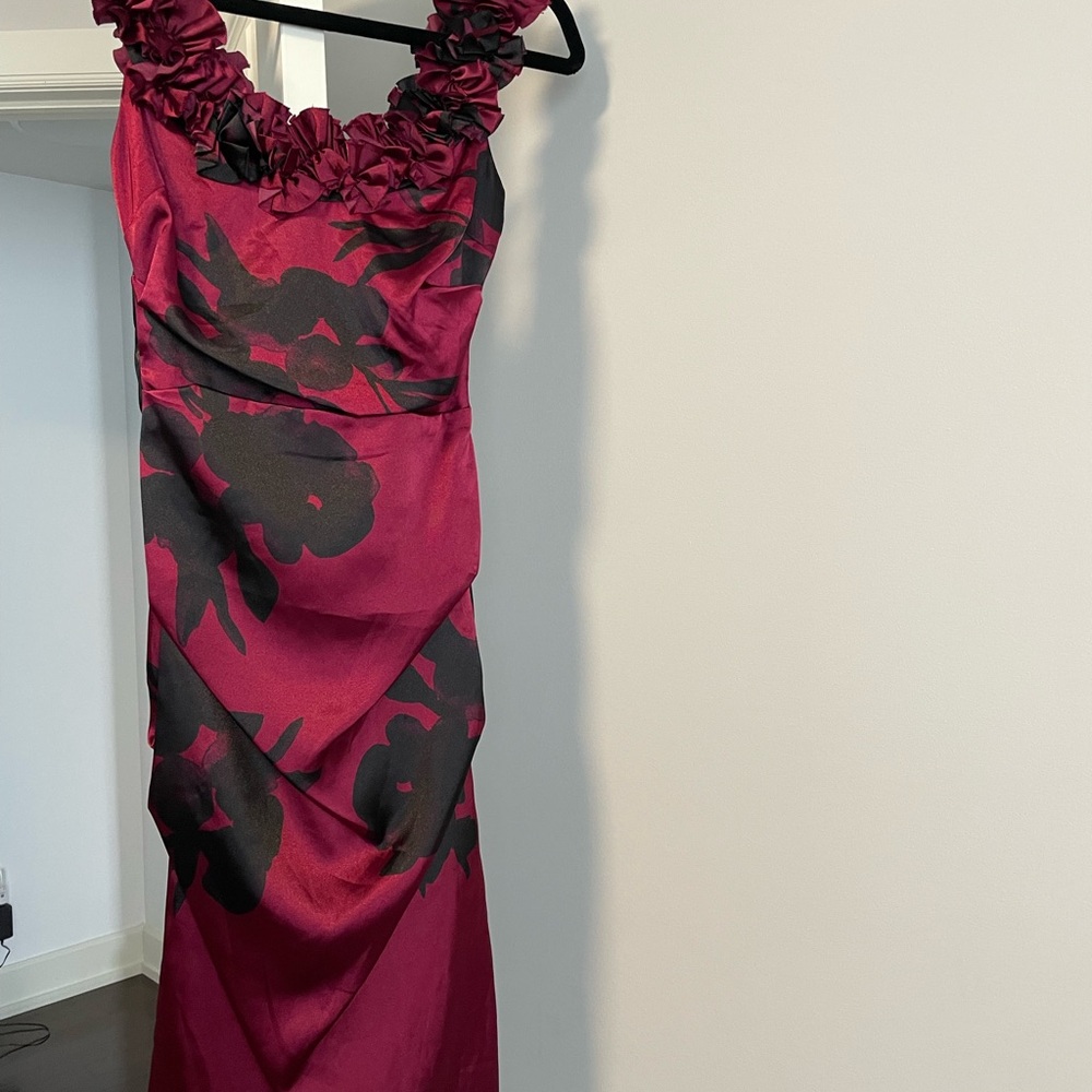 Chateau Burgundy and Black Ruffled Dress